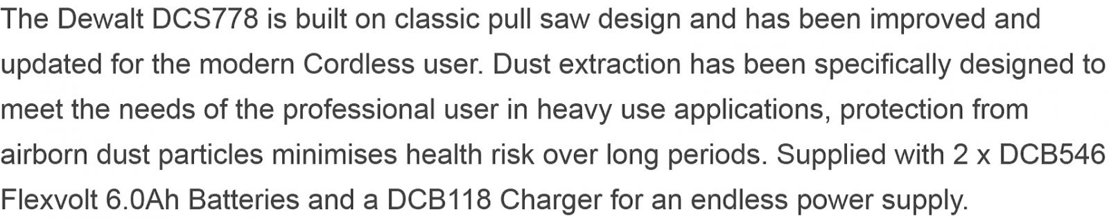 מסור גרונג פנדל מקצועי נטען DEWALT DCS778 DCS778T2 54V